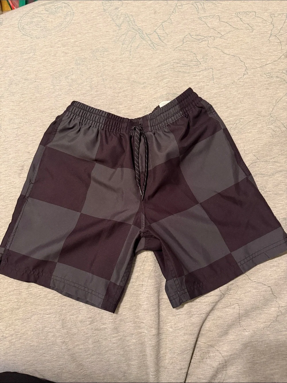 Vans Boys Black & Charcoal Check Swim/Board Shorts Size Large Relaxed Fit